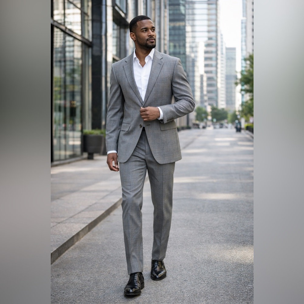 Christian Brooks Van Dunn Gray Plaid Suit 2PC Blazer Pants Mens 41R 32x31